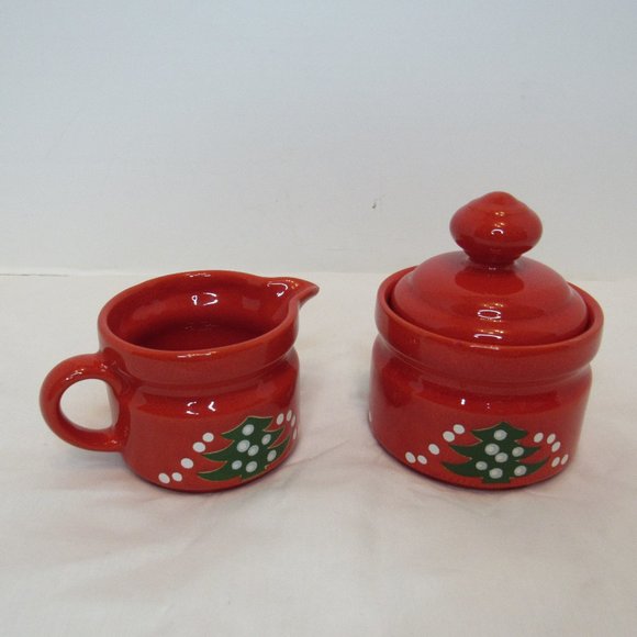 waechtersbach Other - Waechtersbach Germany Vintage Christmas Tree Red Green Cream and Sugar Bowl